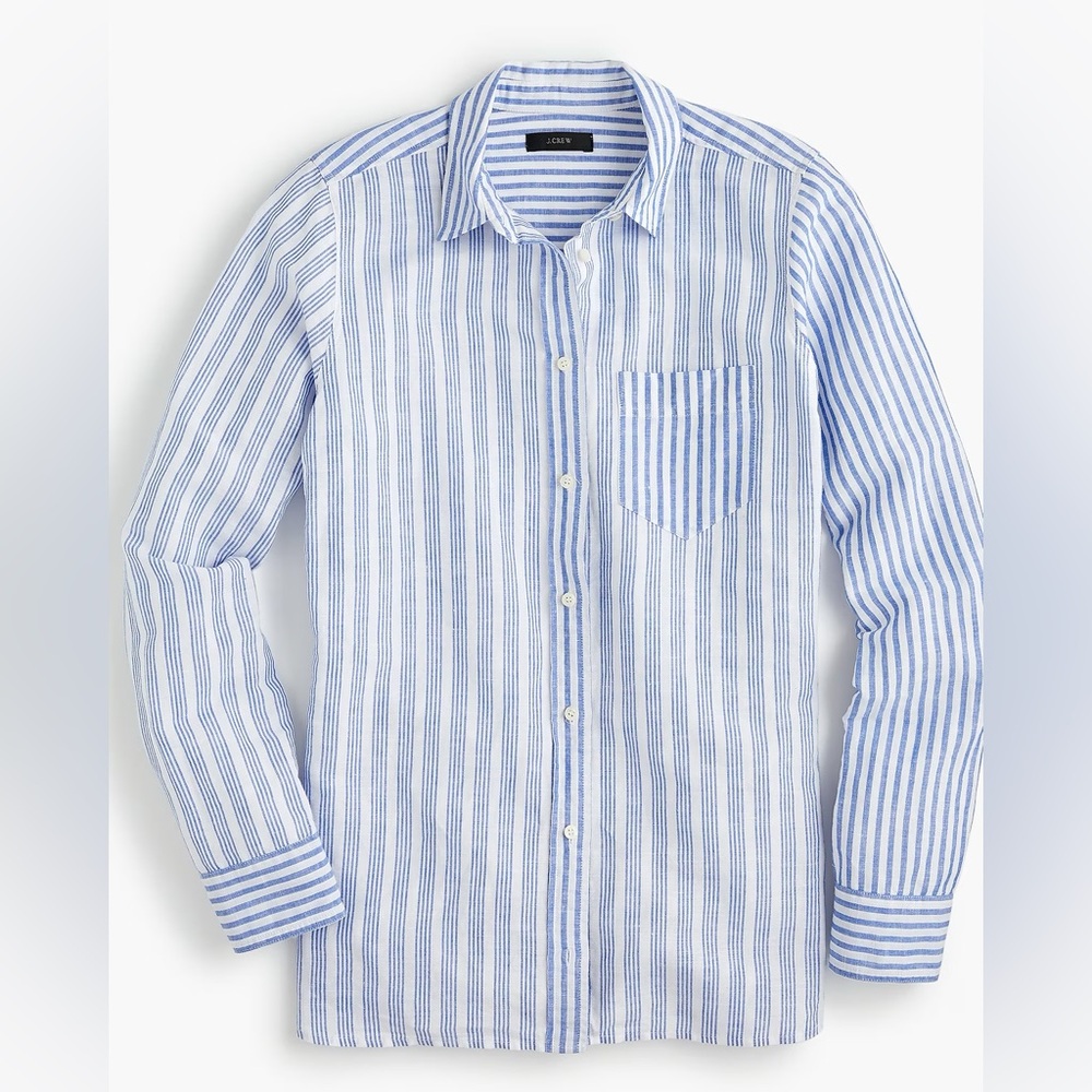J. Crew Linen Blend Boy Fit Button Front Shirt Size 2